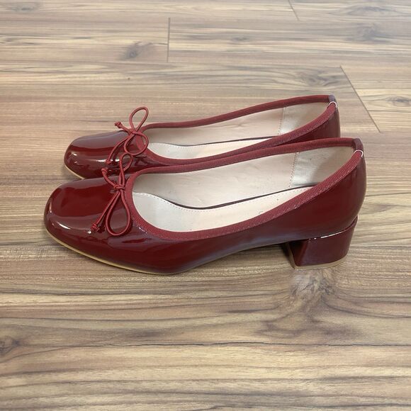 Unilady Burgundy Ballet Flats Size 11 Low Block Heel Bow Patent - Picture 5 of 8